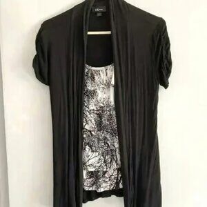 IZ Byer 1-Piece Short-sleeved Black and White Cardigan and Tank